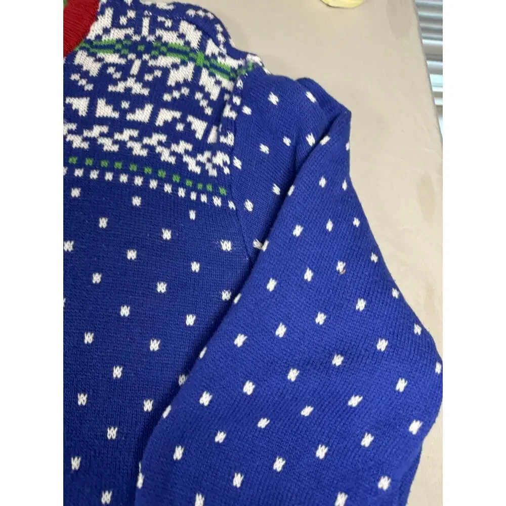 33 Degrees Santa Riding T-Rex Ugly Christmas Sweater Mens XL Blue Holiday